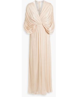 Badgley Mischka Draped Metallic Georgette Gown - Natural