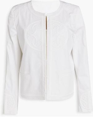 Elie Saab Embroidered Cotton-blend Twill Jacket - White