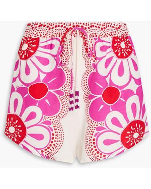 FARM Rio Embellished Floral-Print Linen-Blend Shorts - Pink