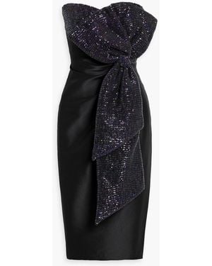 Badgley Mischka Strapless Sequin-Embellished Satin-Twill Midi Dress - Black
