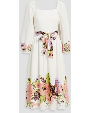 Mikael Aghal Floral-print Cotton And Linen-blend Midi Dress - Natural