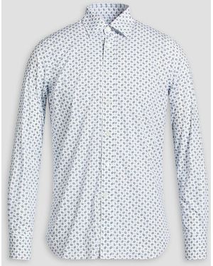 Canali Floral-print Cotton-poplin Shirt - Blue