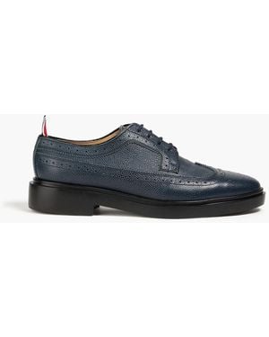 Thom Browne Perforated Pebbled-Leather Brogues - Blue