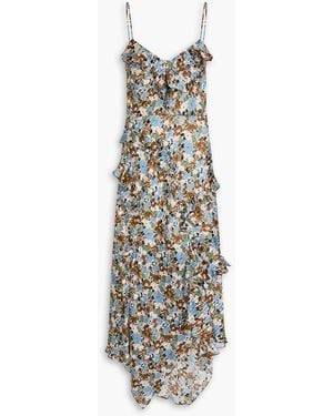 Veronica Beard Avenel Ruffled Floral-Print Silk Maxi Dress - White