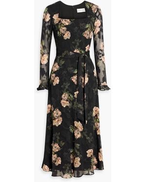 Mikael Aghal Floral-Print Fil Coupé Chiffon Midi Dress - Black