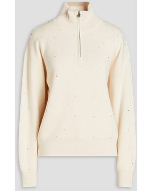 Sandro Crystal-embellished Knitted Half-zip Turtleneck Jumper - Natural