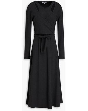 Ganni Cutout Wrap-effect Ribbed-knit Midi Dress - Black