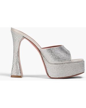 AMINA MUADDI Dalida Crystal-Embellished Satin Platform Mules - White