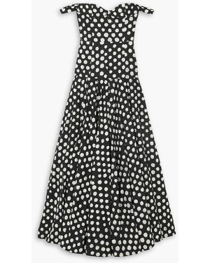 Studio 189 Off-the-shoulder Pleated Polka-dot Cotton Gown - White