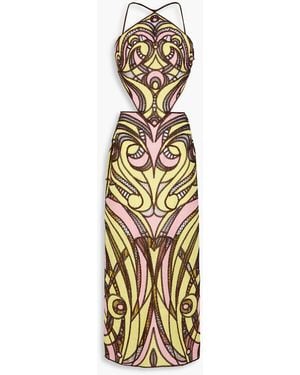 PUCCI Maxikleid aus gaze mit stickereien und cut-outs - Mettallic