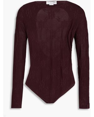 Victoria Beckham Open-Back Crochet-Knit Bodysuit - Purple