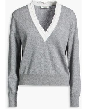 Sandro Crochet-Trimmed Mélange Wool-Blend Jumper - Grey