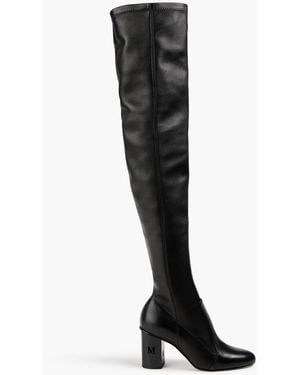Max Mara Damier Leather Thigh Boots - Black