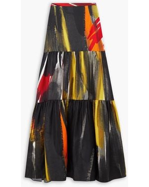 Gabriela Hearst Morse Printed Tiered Silk-Twill Maxi Skirt - Black
