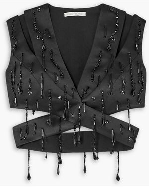Emilia Wickstead Tara Cropped Bead-embellished Cutout Duchesse-satin Top - Black