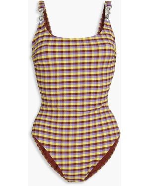Tory Burch Veronica badeanzug aus stretch-seersucker mit gingham-karo - Braun