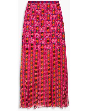 Saloni Diana Fringed Printed Silk-georgette Midi Skirt - Red