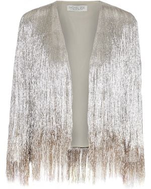 Rachel Zoe Isla Fringed Metallic Knitted Jacket Silver