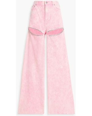 Area Cutout Crystal-Embellished High-Rise Wide-Leg Jeans - Pink