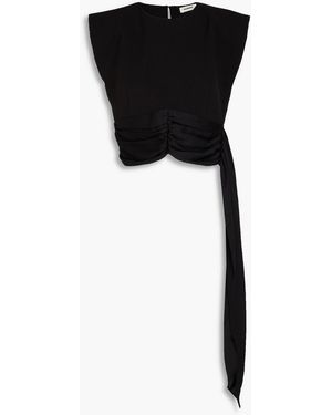 Sandro Cropped Draped Ruched Crepe Top - Black