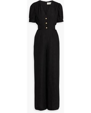 Saloni Lea Cutout Silk-Jacquard Wide-Leg Jumpsuit - Black