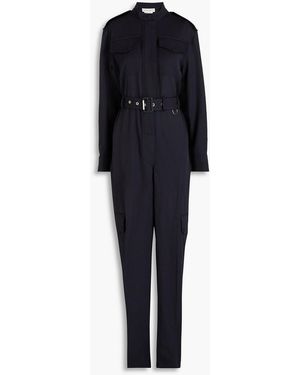 McQueen Belted Grain De Poudre Wool Jumpsuit - Blue