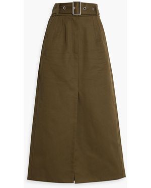 Rabanne Belted Cotton-gabardine Midi Skirt - Green