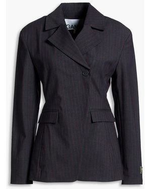 Ganni Double-Breasted Pinstriped Stretch-Twill Blazer - Black