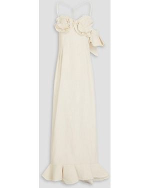 Jacquemus Artichaut Ruffled Frayed Linen-blend Maxi Dress - White