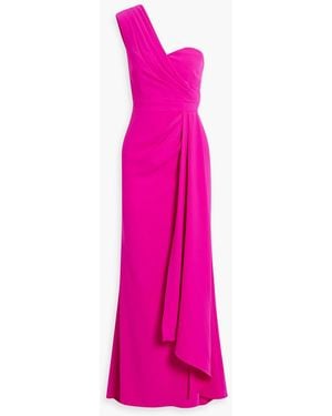 Badgley Mischka One-Shoulder Draped Crepe Gown - Pink