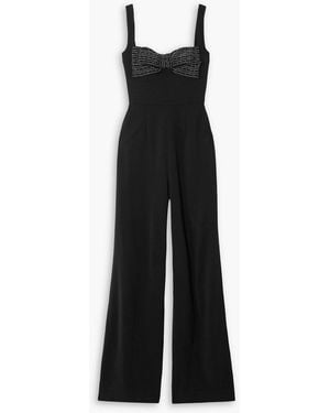 Saloni Rachel Embellished Silk-Trimmed Cady Jumpsuit - Black