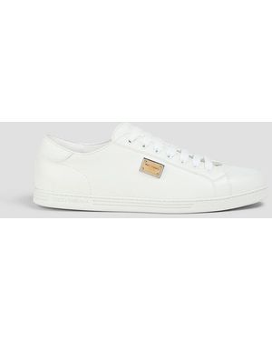 Dolce & Gabbana Embellished Pebbled-Leather Trainers - White