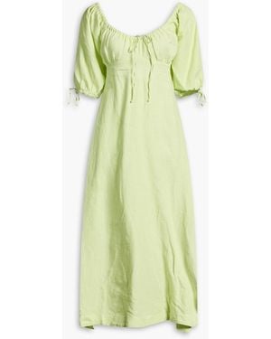 Casa Raki Frida Bow-Detailed Linen Midi Dress - Green