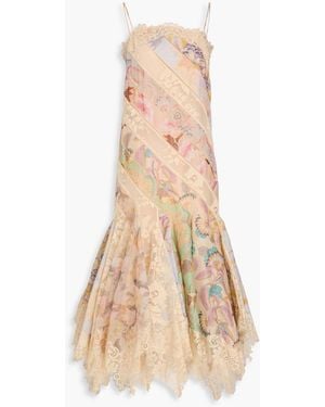 Zimmermann Floral-Print Cotton-Blend Lace And Organza Maxi Dress - Natural