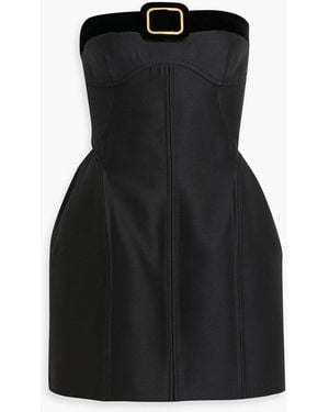 Tom Ford Strapless Velvet-Trimmed Wool And Silk-Blend Mini Dress - Black
