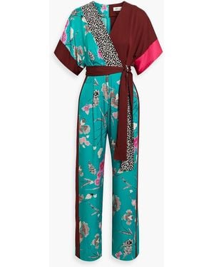 Diane von Furstenberg Rinna Printed Satin Wide-Leg Jumpsuit - Blue