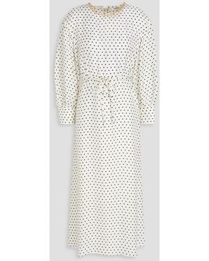 Sandro Midikleid aus glänzendem twill mit polka-dots und kristallverzierung - Weiß