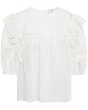 Sandro Elley Panelled Crocheted Lace-trimmed Ramie Top - White