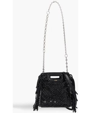 Maje Fringed Leather-Trimmed Crystal-Embellished Shell Tote - White