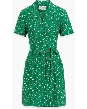 HVN Maria Printed Silk Mini Shirt Dress - Green