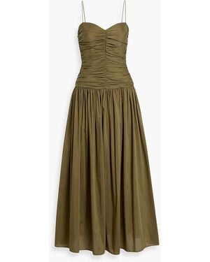 Matteau Gathered Cotton And Silk-Blend Maxi Dress - Green