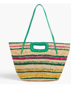 Maje Leather-trimmed Striped Raffia Tote - Yellow