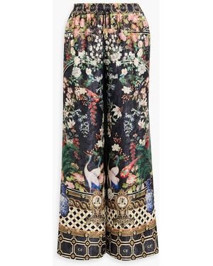 CAMILLA Printed Satin Wide-Leg Pants - Blue