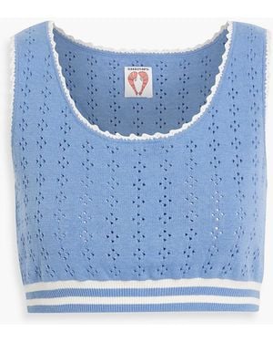 Shrimps Simona Cropped Pointelle-knit Cotton Top - Blue