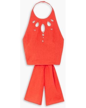 Three Graces London Savannah Tie-detailed Cutout Linen Halterneck Top - Red