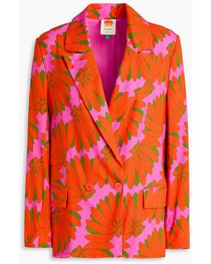 FARM Rio Double-Breasted Floral-Print Linen-Blend Blazer - Orange