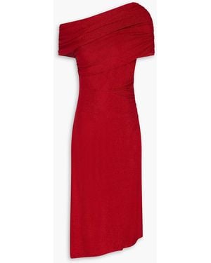 Diane von Furstenberg Agustin One-shoulder Ruched Metallic Jersey Midi Dress - Red