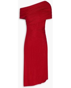 Diane von Furstenberg Drapiertes midikleid "agustin" aus metallic-jersey mit asymmetrischer schulterpartie - Rot