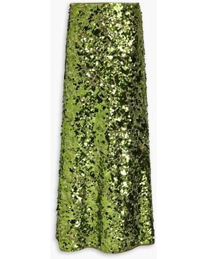 Ganni Sequined Velour Maxi Skirt - Green