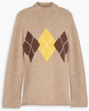 Claudie Pierlot Intarsia Wool And Silk-blend Turtleneck Jumper - Natural
